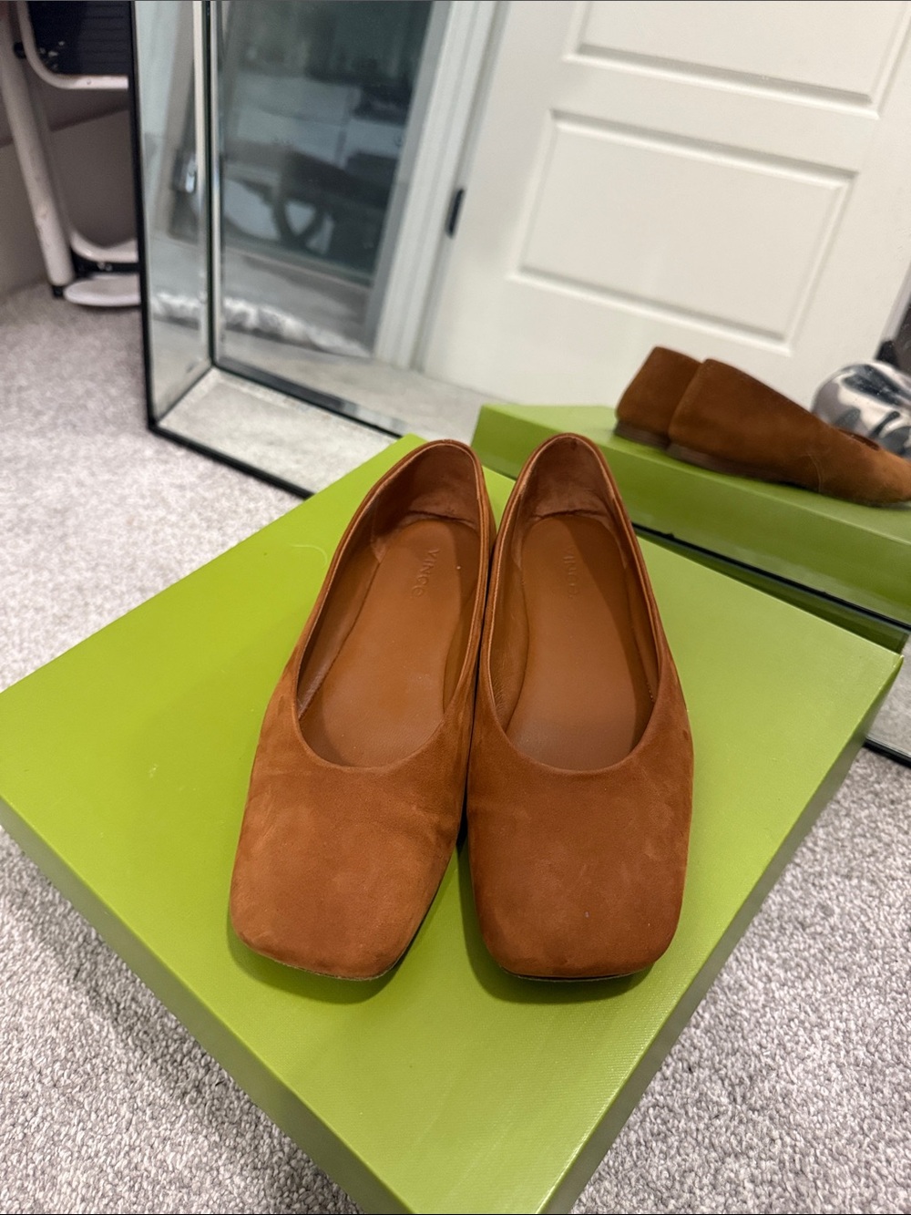 Vince Women’s Suede Square-Toe Flats in Brown